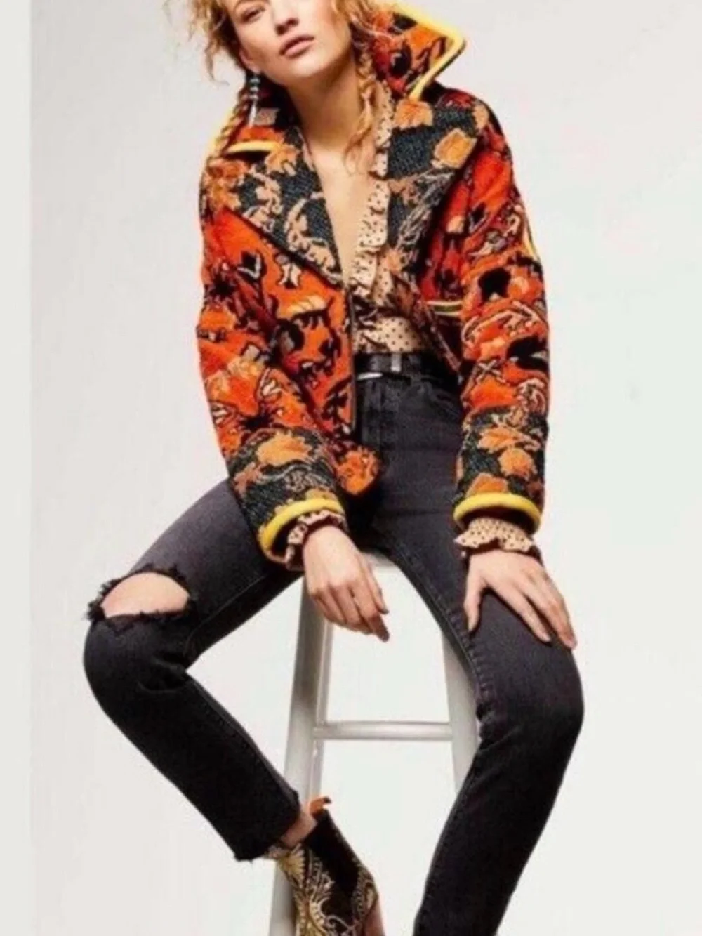 RARE 🔸Free People Mosaic Printed Moto Jacket Size Medium - Picture 16 of 17